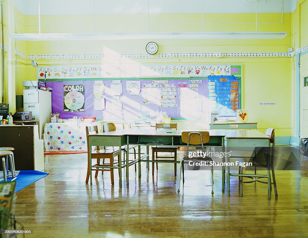 Sun shinning in empty classroom