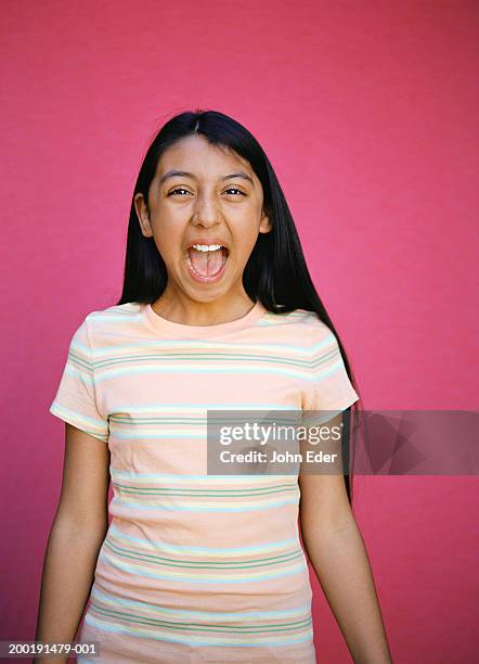 teenage girl (12-14) with mouth open - teen shouting stock pictures, royalty-free photos & images