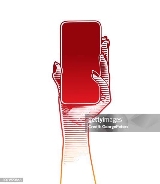 hand holding phone with blank screen - iphone text message screen template stock illustrations