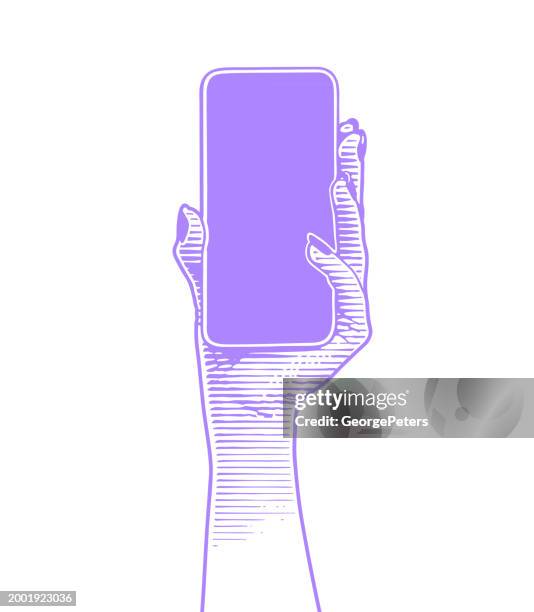 hand holding phone with blank screen - iphone text message screen template stock illustrations