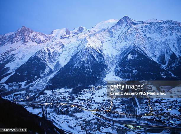 france, chamonix valley, les houches village and mt. blanc - chamonix stock pictures, royalty-free photos & images