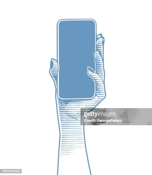 hand holding phone with blank screen - holding game controller stock illustrations
