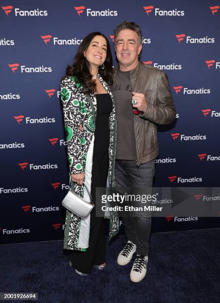 Emilia Fazzalari and Wyc Grousbeck attend Michael Rubin's Fanatics Super Bowl party at the Marquee Nightclub at The Cosmopolitan of Las Vegas on...