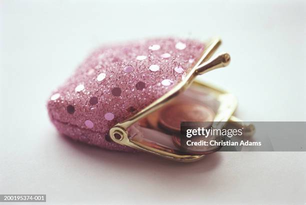 change purse containing euro coins, close-up (soft focus) - purse bildbanksfoton och bilder