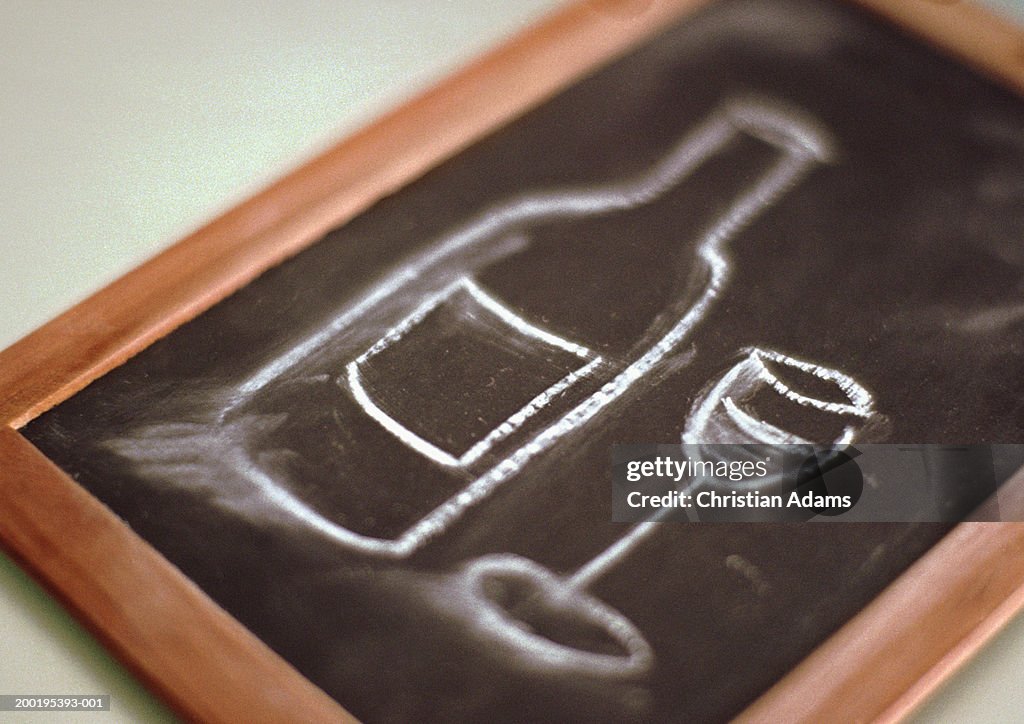 Chalk drawing of bottle of wine and glass