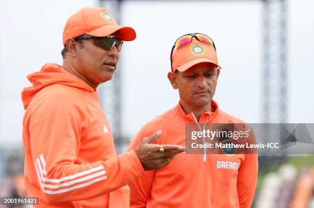 Laxman, Head of Cricket at the National Cricket Academy of India and Hrishikesh Kanitkar, Head Coach of India look on ahead of the ICC U19 Men's...
