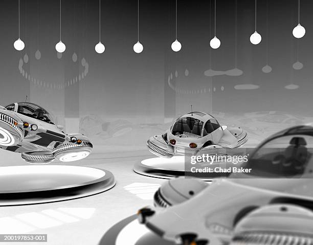 future auto show (digital) - flying car stock illustrations