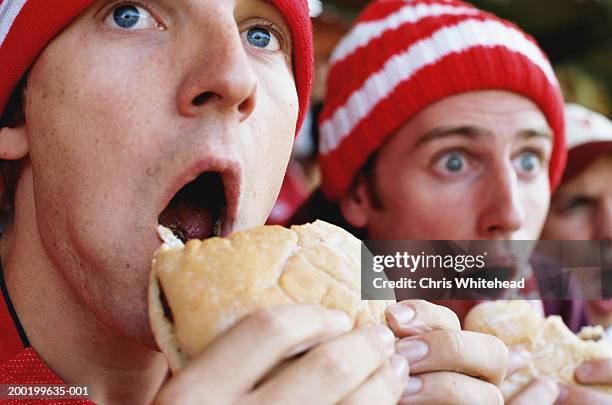 football supporters at match, holding hambugers, gasping - cu fan - fotografias e filmes do acervo