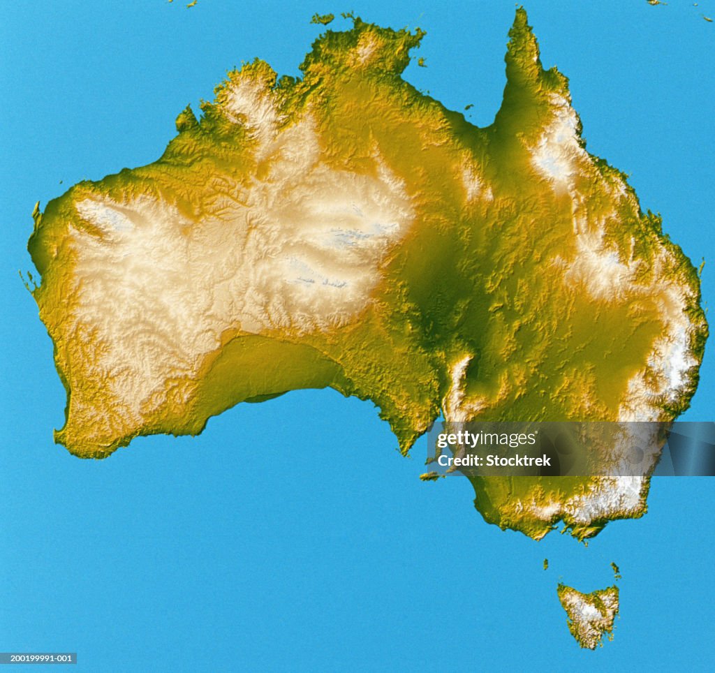 Relief map of Australia showing topographic height