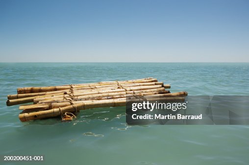 Bamboo raft floating in sea