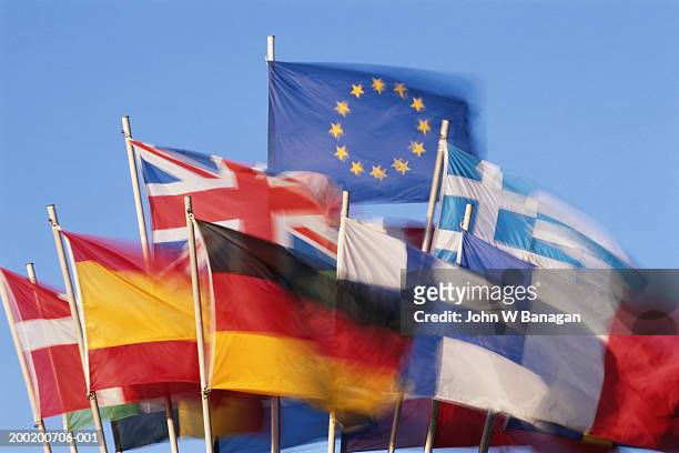 european union and member state flags - bandera de la comunidad europea fotografías e imágenes de stock
