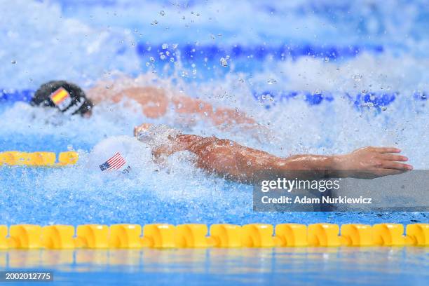 Michael Andrew of Team United States competes in the Men's 50m Butterfly Heat 6 on day ten of the Doha 2024 World Aquatics Championships at Aspire...