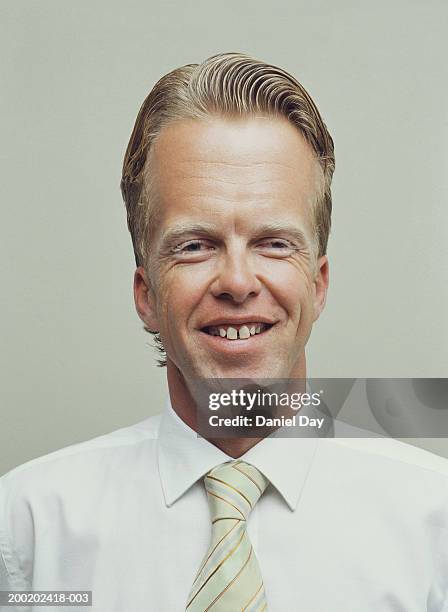 man with enlarged forehead, smiling, portrait (digital enhancement) - シャツとネクタイ ストックフォトと画像