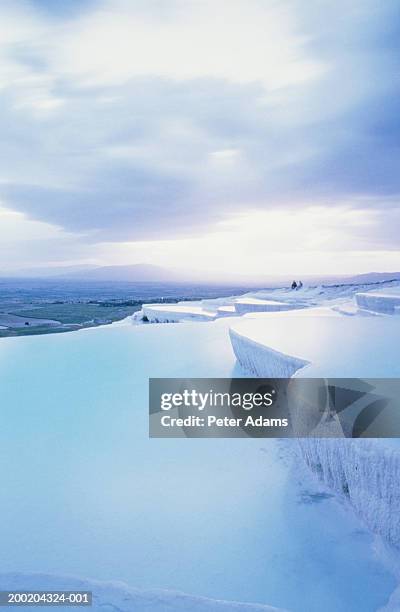 turkey, aegean turkey, pamukkale, pools in eroded limestone terraces - pamukkale stock pictures, royalty-free photos & images