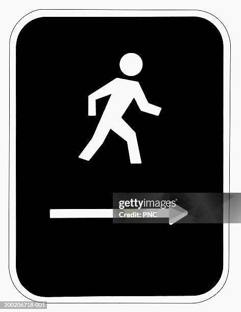 pedestrian crossing sign with arrow on bottom - pedestrian crossing sign stock-fotos und bilder