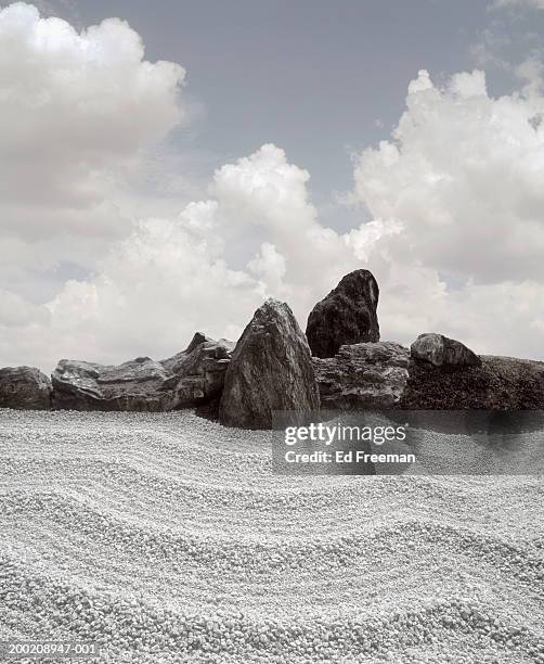 japan, kyoto, zen garden (digital composite) - rock garden stock pictures, royalty-free photos & images