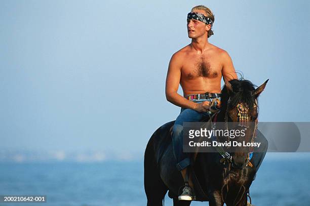 young man on horseback at beach - bar överkropp bildbanksfoton och bilder