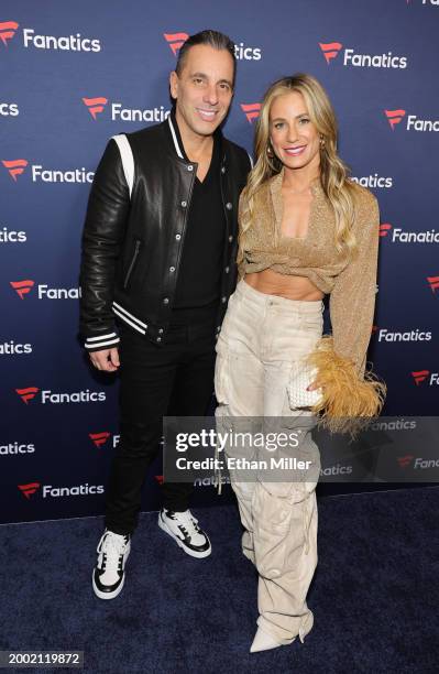 Sebastian Maniscalco and Lana Gomez attend Michael Rubin's Fanatics Super Bowl party at the Marquee Nightclub at The Cosmopolitan of Las Vegas on...