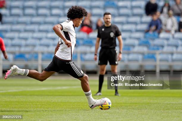 Francis Onyeka of U17 Germany scoring a penalti for teh 0-2 of the match during the Portugal U17 v Germany U17 - Algarve Cup match on February 14,...