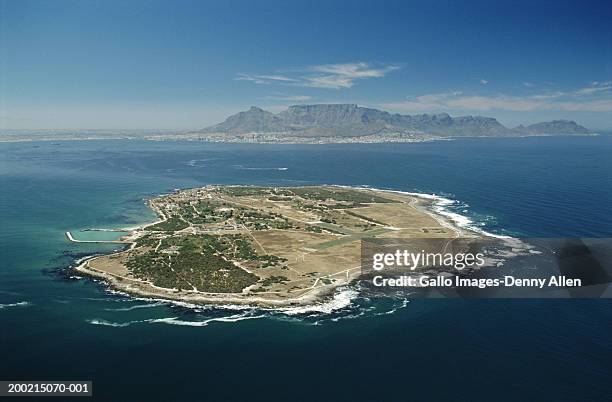 south africa, western cape, robben island, aerial view - robben island stock-fotos und bilder