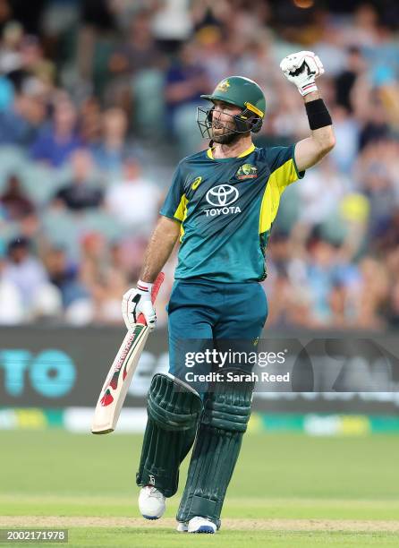 Runs for Glenn Maxwell of Australia during game two of the mens T20 International series between Australia and West Indies at Adelaide Oval on...