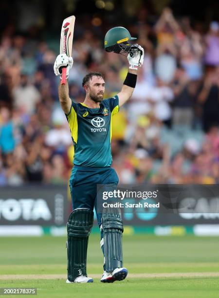 Runs for Glenn Maxwell of Australia during game two of the mens T20 International series between Australia and West Indies at Adelaide Oval on...