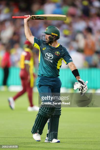 Glenn Maxwell of Australia walks off the oval 120 runs not out during game two of the mens T20 International series between Australia and West Indies...