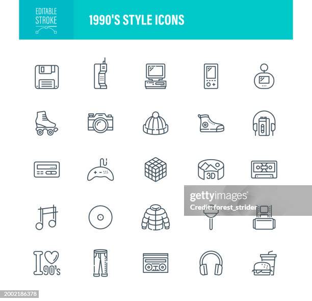 1990's icons editable stroke - padded jacket stock illustrations