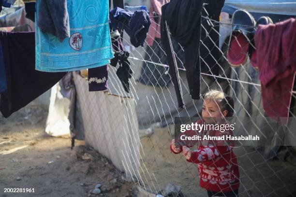 Displaced Palestinians live in tents on February 11, 2024 in Rafah, Gaza. Whilst a new ceasefire deal is negotiated between Israel and Hamas, there...