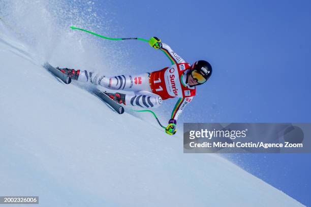 Kira Weidle of Team Germany competes during the Audi FIS Alpine Ski World Cup Women's Downhill Training on February 14, 2024 in Crans Montana,...
