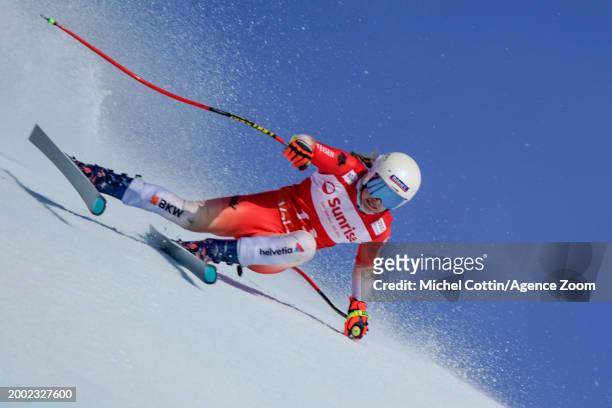 Jasmine Flury of Team Switzerland competes during the Audi FIS Alpine Ski World Cup Women's Downhill Training on February 14, 2024 in Crans Montana,...