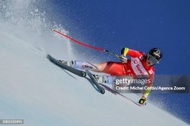 Lara Gut-behrami of Team Switzerland competes during the Audi FIS Alpine Ski World Cup Women's Downhill Training on February 14, 2024 in Crans...