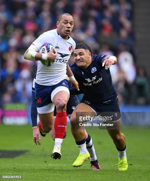 France centre Gael Fickou makes a break during the Guinness Six Nations 2024 match between Scotland and France at BT Murrayfield Stadium on February...