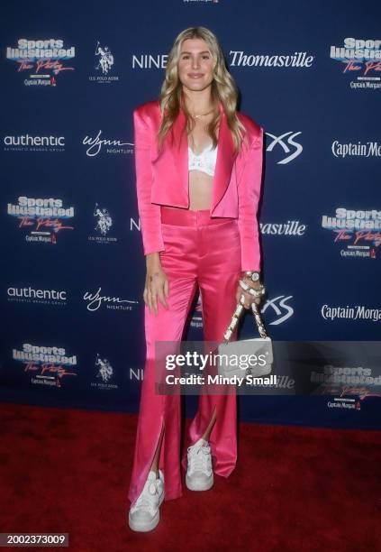 Genie Bouchard arrives at SI The Party at XS nightclub at Encore Las Vegas on February 10, 2024 in Las Vegas, Nevada.
