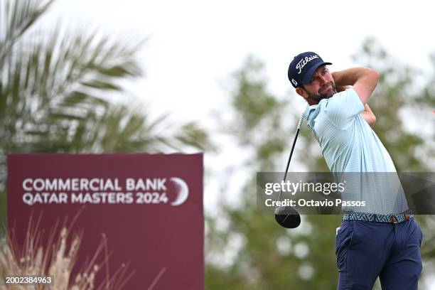 Scott Jamieson of Scotland tees off on the 16th hole during day four of the Commercial Bank Qatar Masters at Doha Golf Club on February 11, 2024 in...