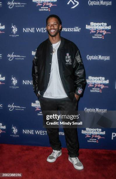 Victor Cruz arrives at SI The Party at XS nightclub at Encore Las Vegas on February 10, 2024 in Las Vegas, Nevada.