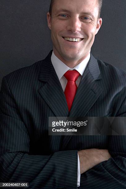 man with suit and tie, smiling, portrait, close-up - gray pinstripe stock pictures, royalty-free photos & images
