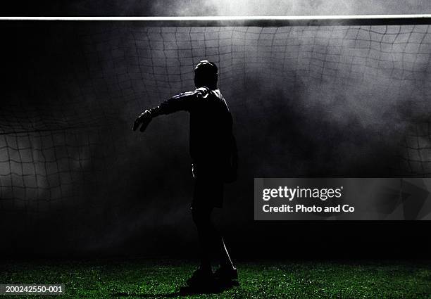 football goalie preparing to throw ball, night - goleiro jogador de futebol - fotografias e filmes do acervo