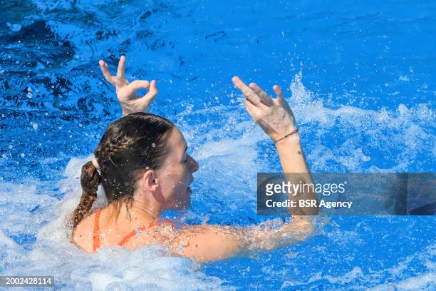 Ginni Van Katwijk of The Netherlands competing in the Woman 20m on Day 12: High Diving of the Doha 2024 World Aquatics Championships on February 13,...