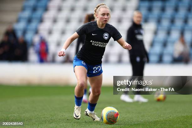 Katie Robinson of Brighton & Hove Albion warms up prior to the Adobe Women's FA Cup Fifth Round match between Wolverhampton Wanderers and Brighton &...