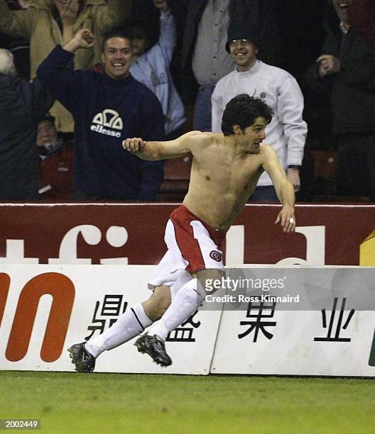 Paul Peschislido of Sheffield celebrates scoring during the Nationwide First Division Play off second leg match between Sheffield United and...