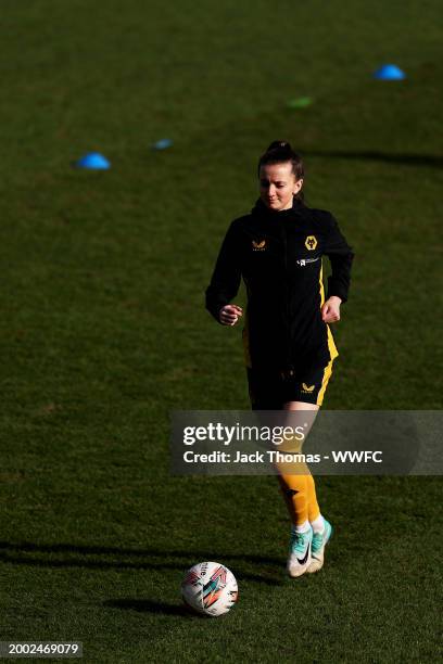 Katie Johnson of Wolverhampton Wanderers warms up ahead of the Adobe Women's FA Cup Fifth Round match between Wolverhampton Wanderers Women and...