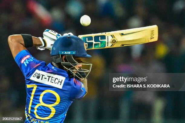 Sri Lanka's Pathum Nissanka plays a shot during the third and final one-day international cricket match between Sri Lanka and Afghanistan at the...