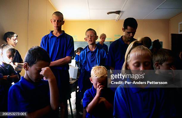afrikaner children pray before school class in orania, south afr - segregation stock pictures, royalty-free photos & images