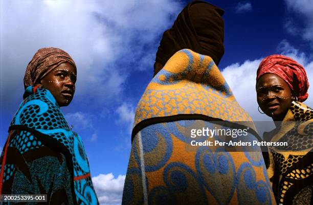 Unidentified Lesotho women dressed in traditional clothing attend at royal wedding on February 16, 2000 in Maseru, the capital of Lesotho. The small...