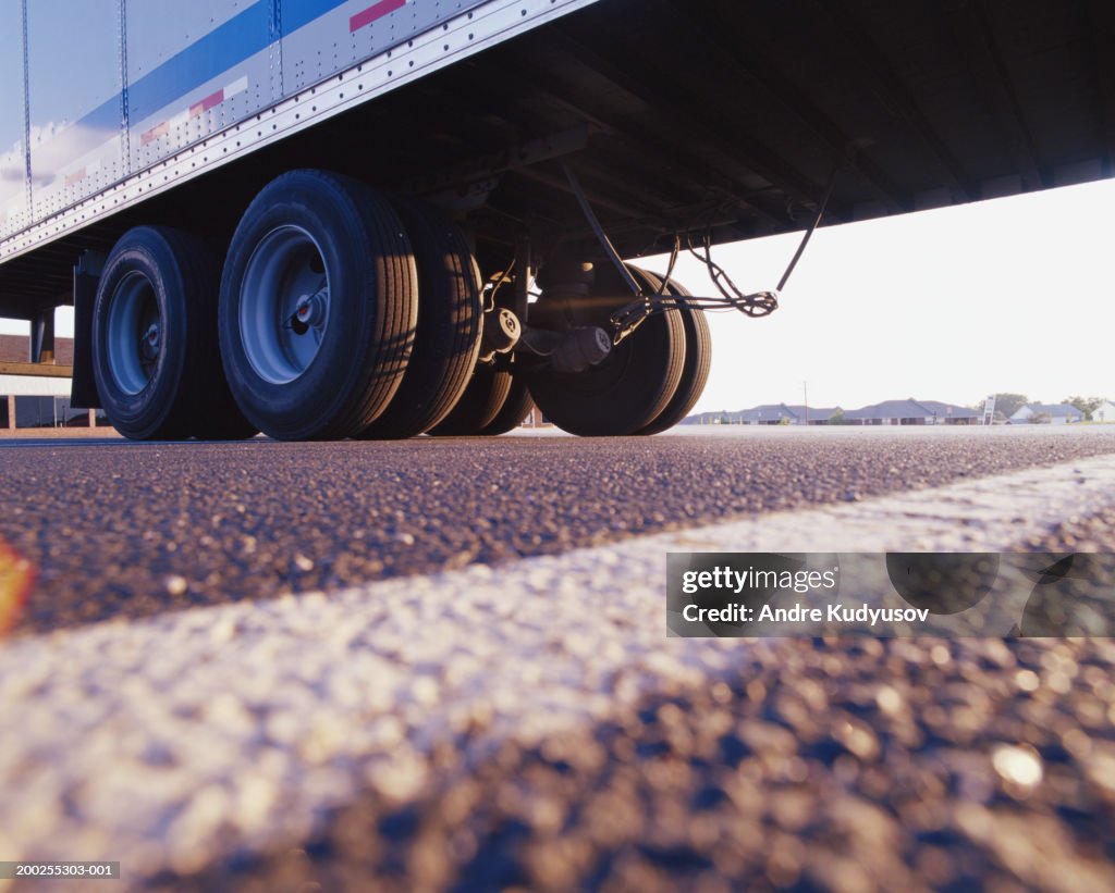 Rear Wheels Of Semi Truck Low Angle View High-Res Stock Photo - Getty ...