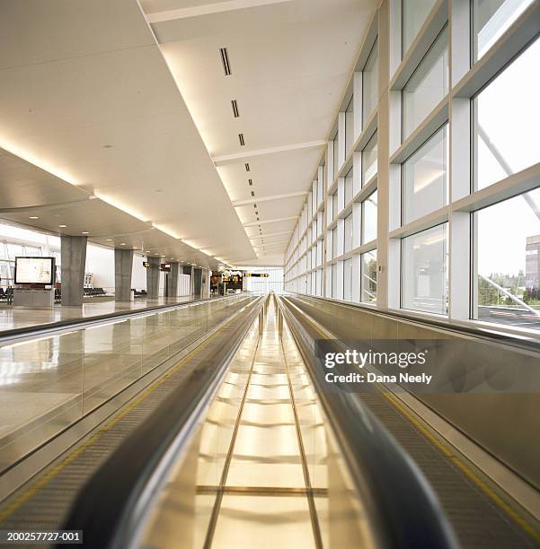 empty moving walkways in airport - moving walkway airport stock pictures, royalty-free photos & images