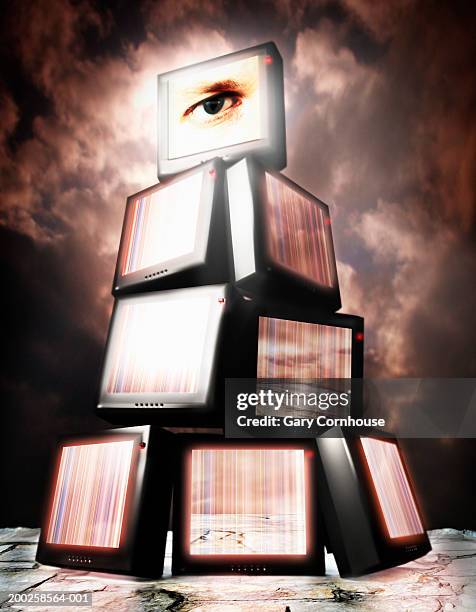 televisions stacked on top of one another(digital) - watching screen stock illustrations