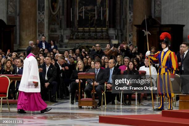 Pope Francis and Argentina's President Javier Milei flanked by his sister Karina Elizabeth Milei and Argentina's Interior Minister Guillermo Francos,...