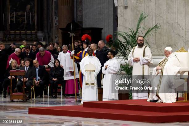 Pope Francis and Argentina's President Javier Milei flanked by his sister Karina Elizabeth Milei and Argentina's Interior Minister Guillermo Francos,...